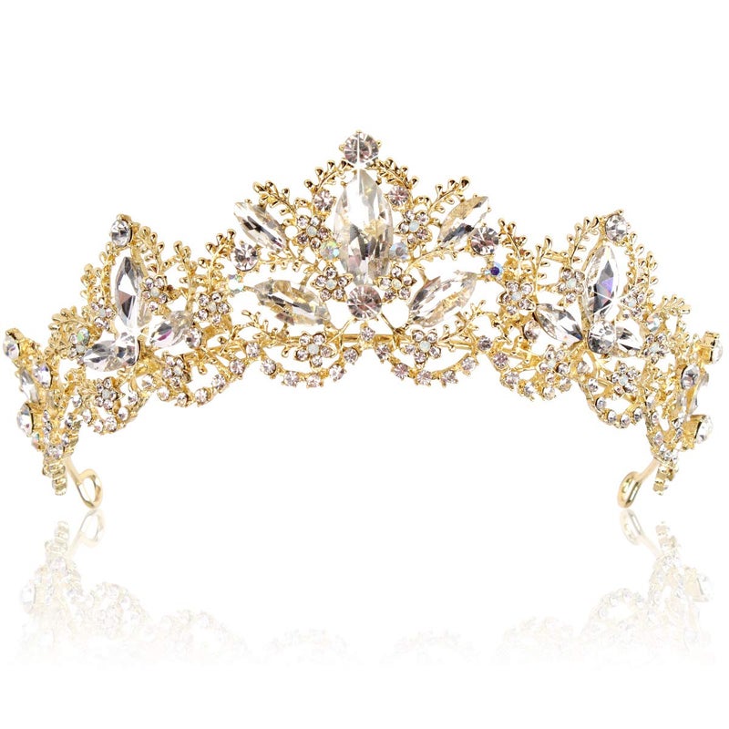 Exacoo Gold Tiara Wedding Tiaras and Crowns for Women,Rhinestone Queen Women Princess Crown Birthday Headbands Prom Bridal Party Halloween Costume Christmas Gifts - Image 1